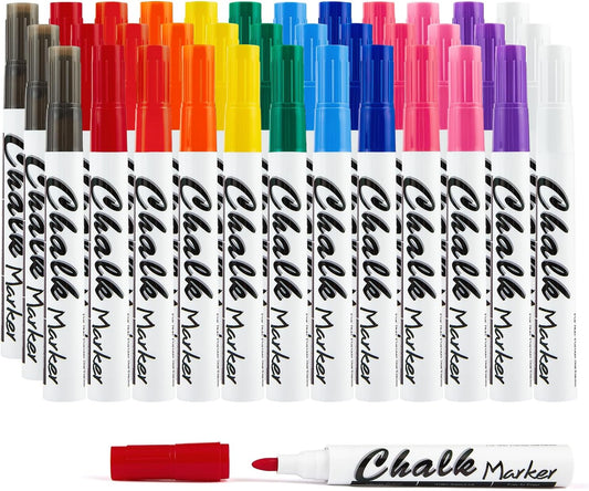 Volcanics Liquid Chalk Markers 36 Pack – 12 Bright Colors – Wet Erase, Dust-Free, Non-Toxic Chalk Pens with Round Tip for Teachers, Classrooms, Chalkboards, Glass, Windows, LED Boards, Bistro Signs