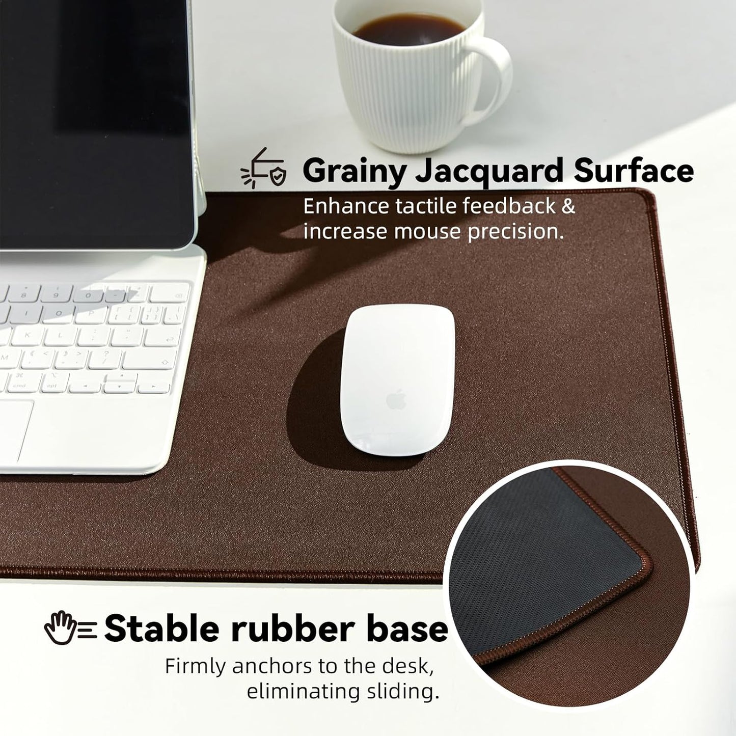 Waterproof Large Gaming Mouse Pad with Durable Stitched Edges, Non-Slip Rubber Base, Grainy Jacquard Mouse Mat Desk Pad for Home Office Gaming, 31.5"x11.8"x0.12", Coffee