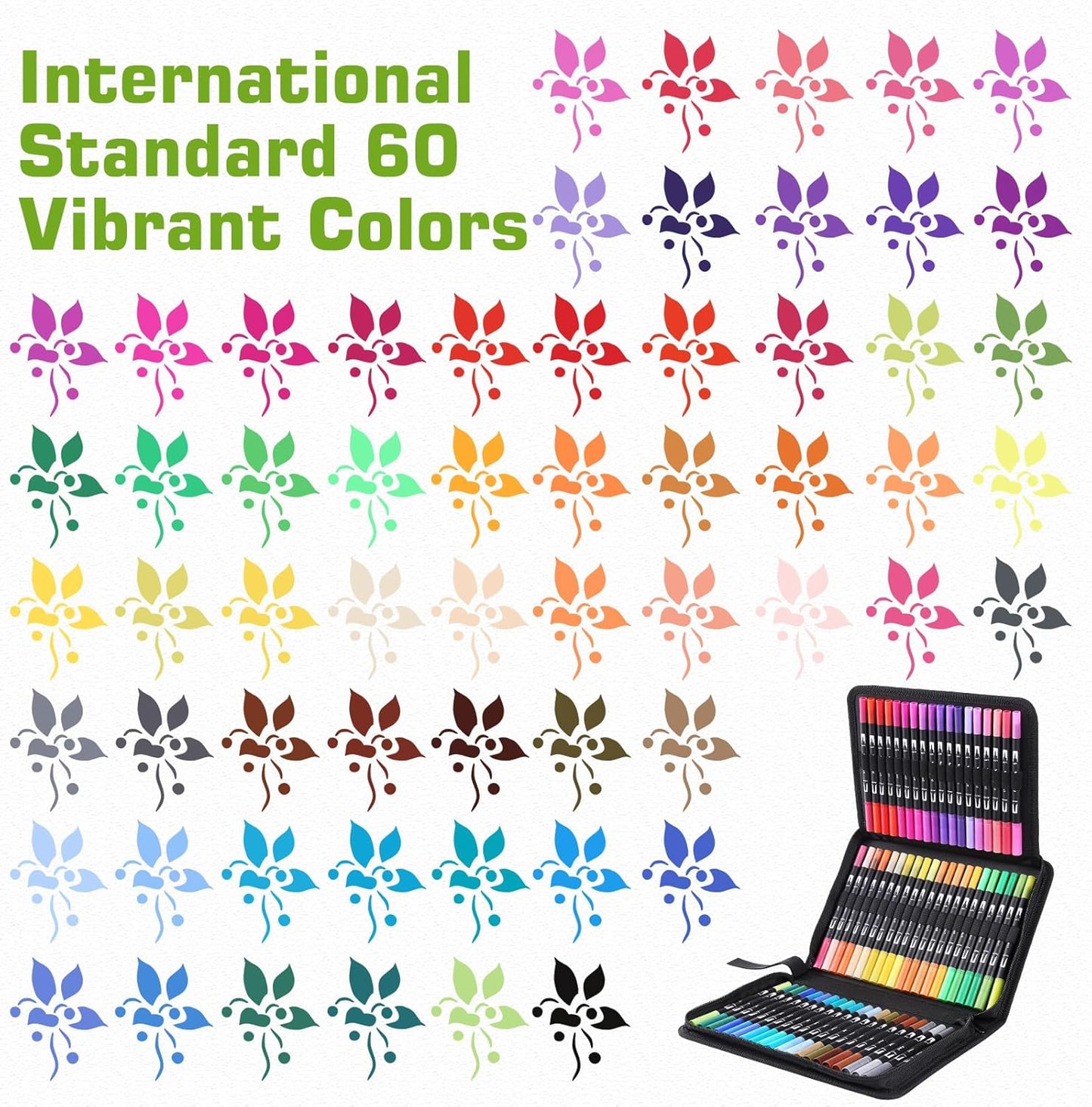 nauets 60 Colors Brush & Fine Dual Tip Watercolor Markers Set for Kids Adults Coloring Books No Bleeding Paint Pens For Drawing Note taking Planner Calligraphy Journaling Card Making Art Supplies