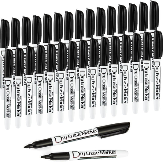 Volcanics Black Dry Erase Markers Low Odor Fine Whiteboard Markers Thin Box of 30