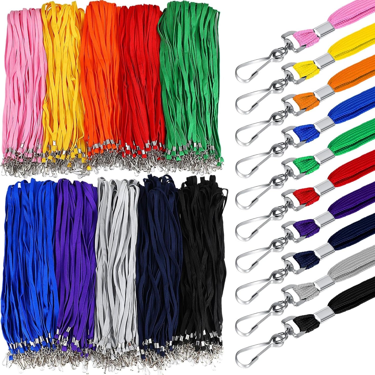 1000 Pack Bulk Lanyards for ID Name Badges Holder Flat Lanyards with Hook Clip Swivel for Office School Accessories (Multi Colors)
