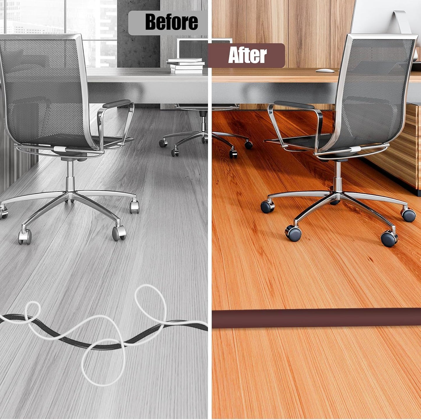 Floor Cord Cover Self Adhesive Cord Hider,3.3FT Cable Management, Extension Strip Protector for Wires, Prevent Cable Trips for Offices, Gyms, Exhibitions Cavity:0.39"(W) x 0.27"(H) Coffee