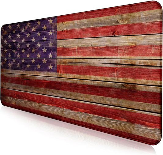 Patriot Wood Grain American Flag Extended Large Gaming Computer Mouse Pad, Suitable for Home Office and Study Keyboard Mouse Pad 35.4 x 15.7 x 0.12 Inches