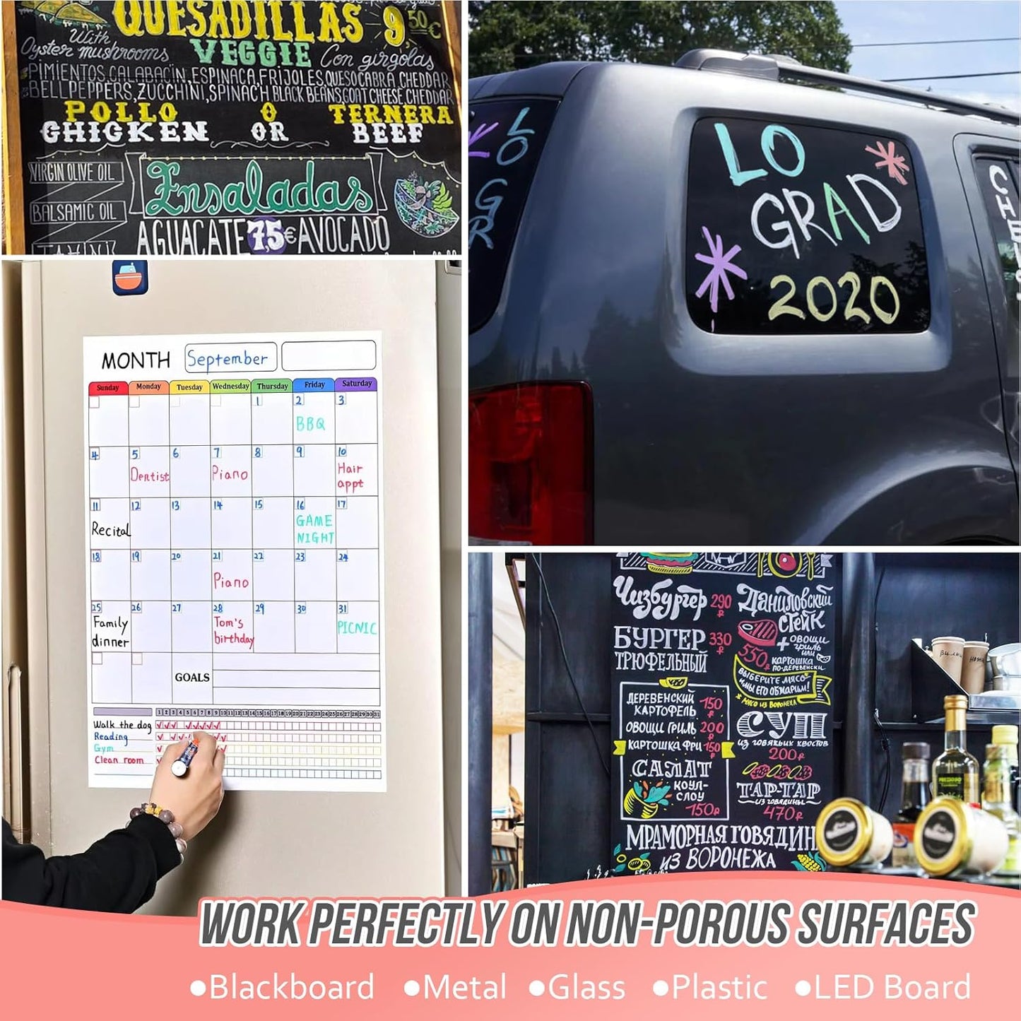 Window Chalk Markers Washable, Neon 8 Colors Jumbo Chalk Marker Car Glass Erasable, Liquid Chalk Pens with 10mm Thick Tips for Chalkboard, Windows, Glass, Mirror, Auto, Poster, Bistro, Cars of DIY