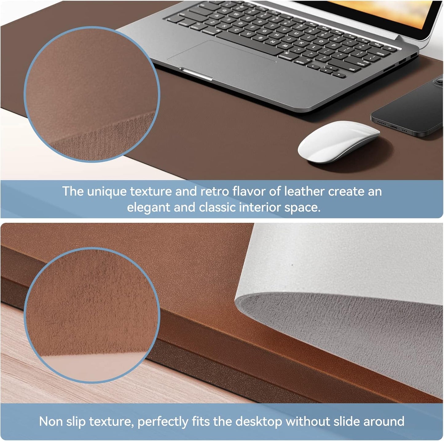 Desk Mat Wireless Charging Mouse Pad Large 32x16 Journey Desk Pad Mat with Wireless Charger Waterproof Leather Computer Mat with Phone Charger Mousepad Non-Slip for Keyboard and Mouse