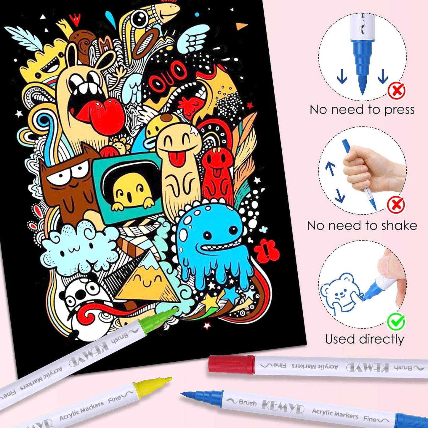 72 Colors Brush & Fine Tip Acrylic Paint Pens, Dual Tip Acrylic Paint Markers for Paper, Wood, Canvas, Stone, Rock, Glass, Fabric, DIY, Ceramic, Art Supplies for Kids and Adults Drawing