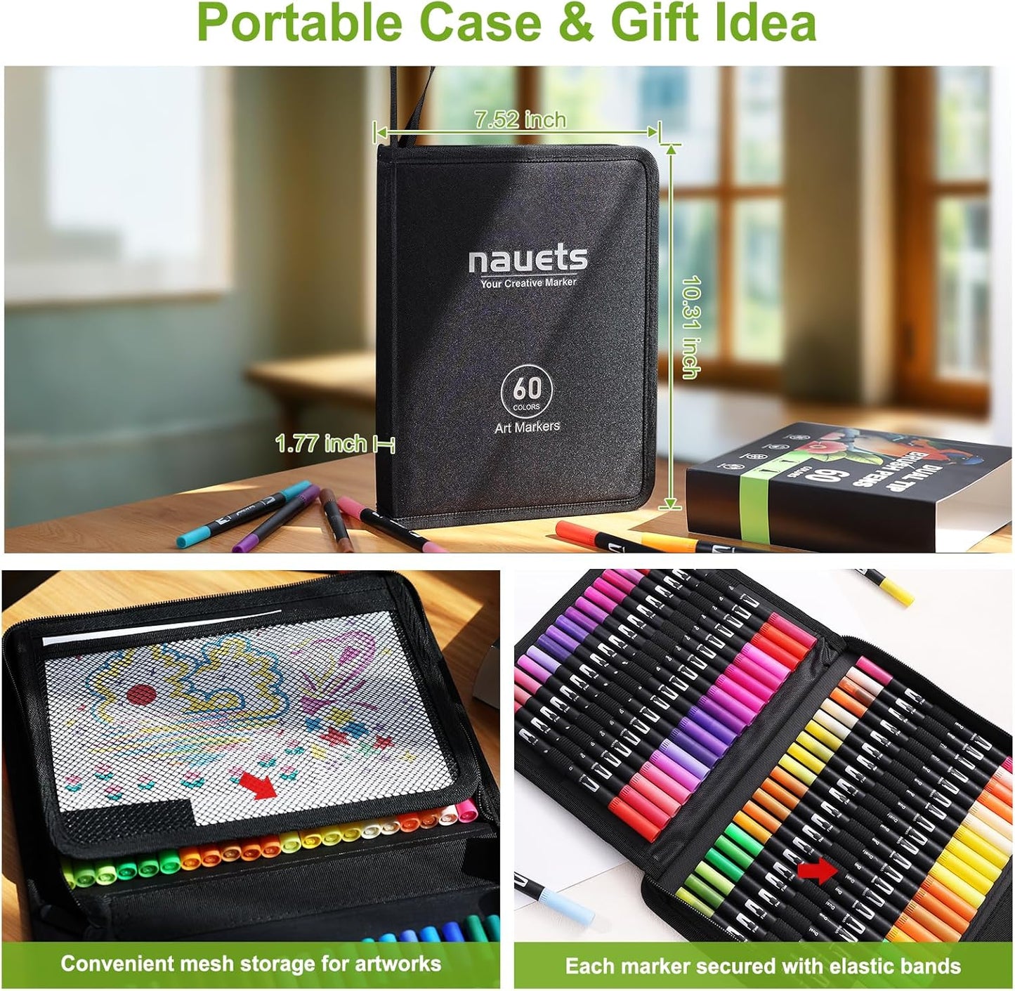 nauets 60 Colors Brush & Fine Dual Tip Watercolor Markers Set for Kids Adults Coloring Books No Bleeding Paint Pens For Drawing Note taking Planner Calligraphy Journaling Card Making Art Supplies