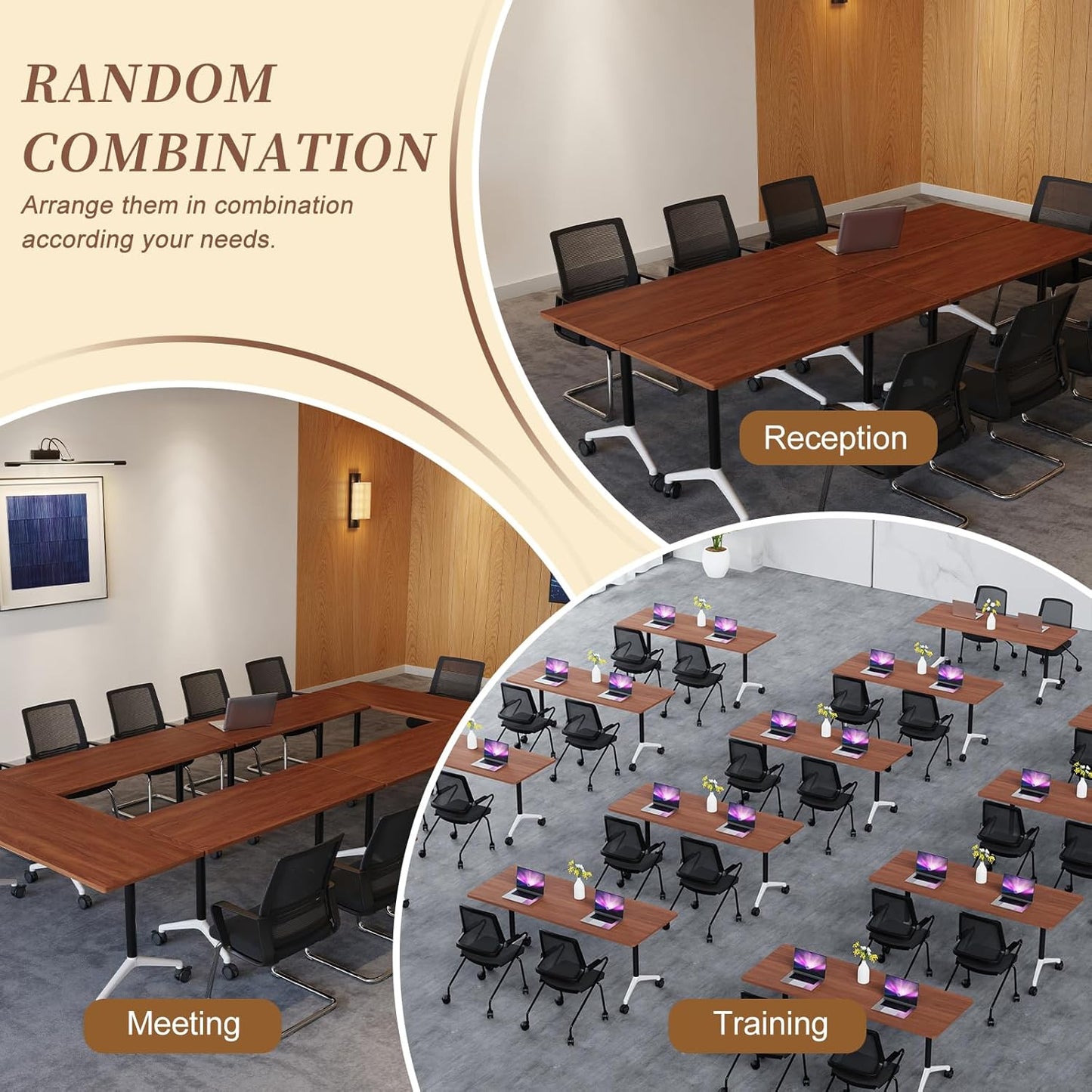 Folding Conference Room Table, Modern Conference Tables with Wheels, Large Rectangular Mobile Training Tables for Office Classroom, Foldable Modular Boardroom Seminar Table (6pack L70.9in)