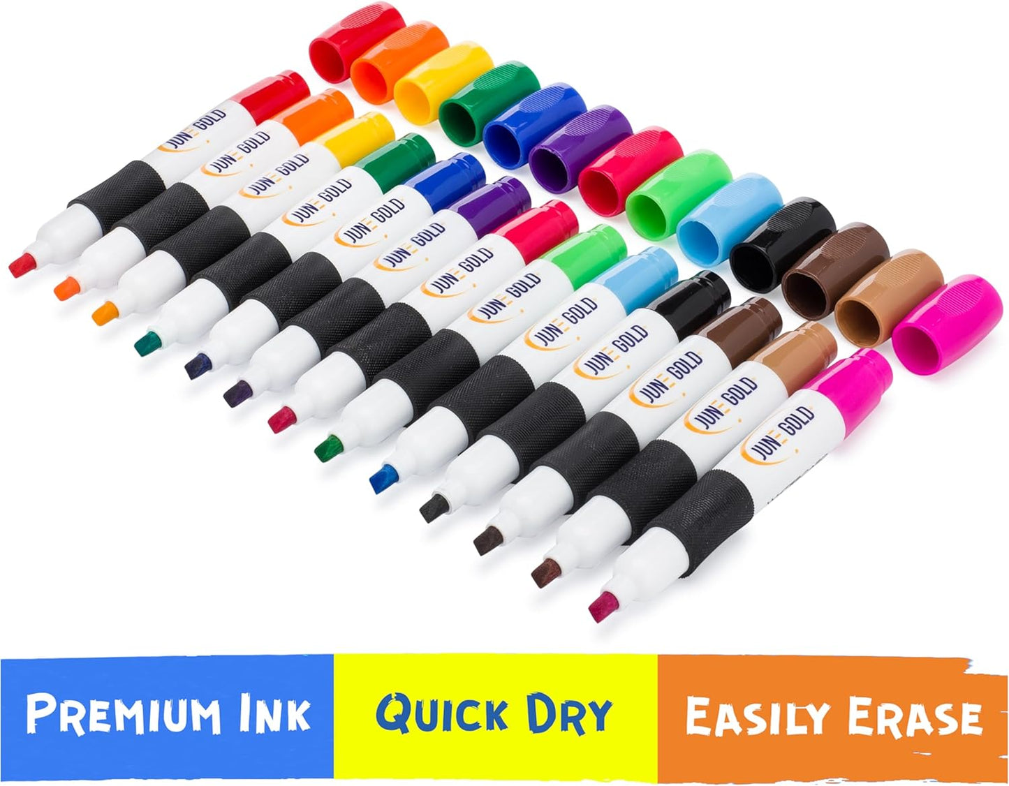 June Gold 39 Assorted Colored Dry Erase Whiteboard Markers, 13 Unique Colors, Chisel Tip, Low Odor, Comfortable Grip & Vivid Lines