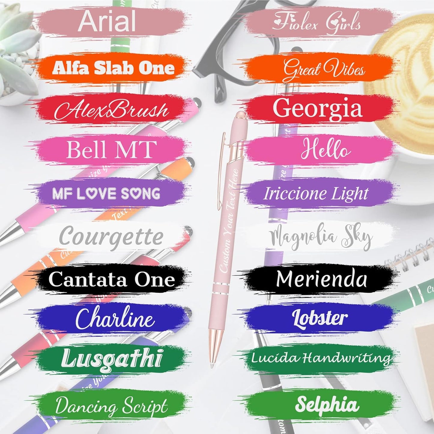 Personalized Pens Bulk 500 with Name Custom Engraving Ballpoint Pens with Stylus Tip Customized Smooth Writing Pens Personalized Gifts for Anniversary Birthday or Graduation(Orange,Black Ink)