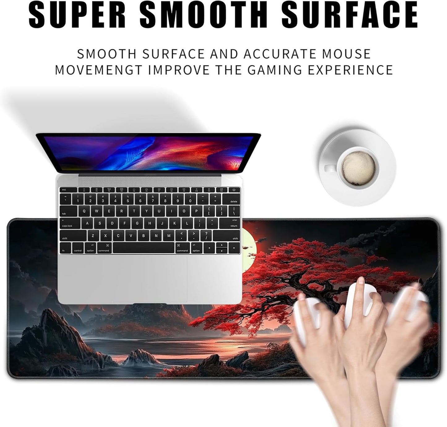 Japanese Desk Mat Riverside Full Moon Large Mouse Pad Gaming Mousepad Extended XL Keyboard Mat Computer Laptop Mouse Desktop Mat 31.5 X 11.8 Desk Decor