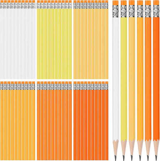 TecUnite 60 Pcs HB Pencils #2 Unsharpened Wood Cased Pencils with Eraser Hexagonal Pencil Cute Graphite No 2 Pen for Adults Gifts Exam School Office Sketching Learning(Orange, Sliver)