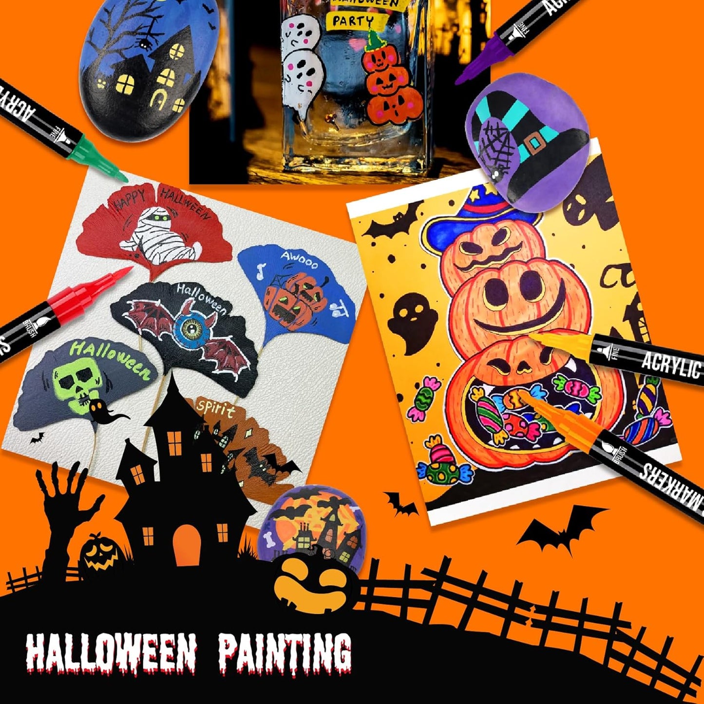 120 Colors Acrylic Paint Markers, Dual Tip Fine and Brush Tips Pens Contain 24 Metallic Color for Stone, Wood, Calligraphy, Canvas, Ceramic, Metal, Glass, Rock Painting, DIY Crafts Art Supplies Kit