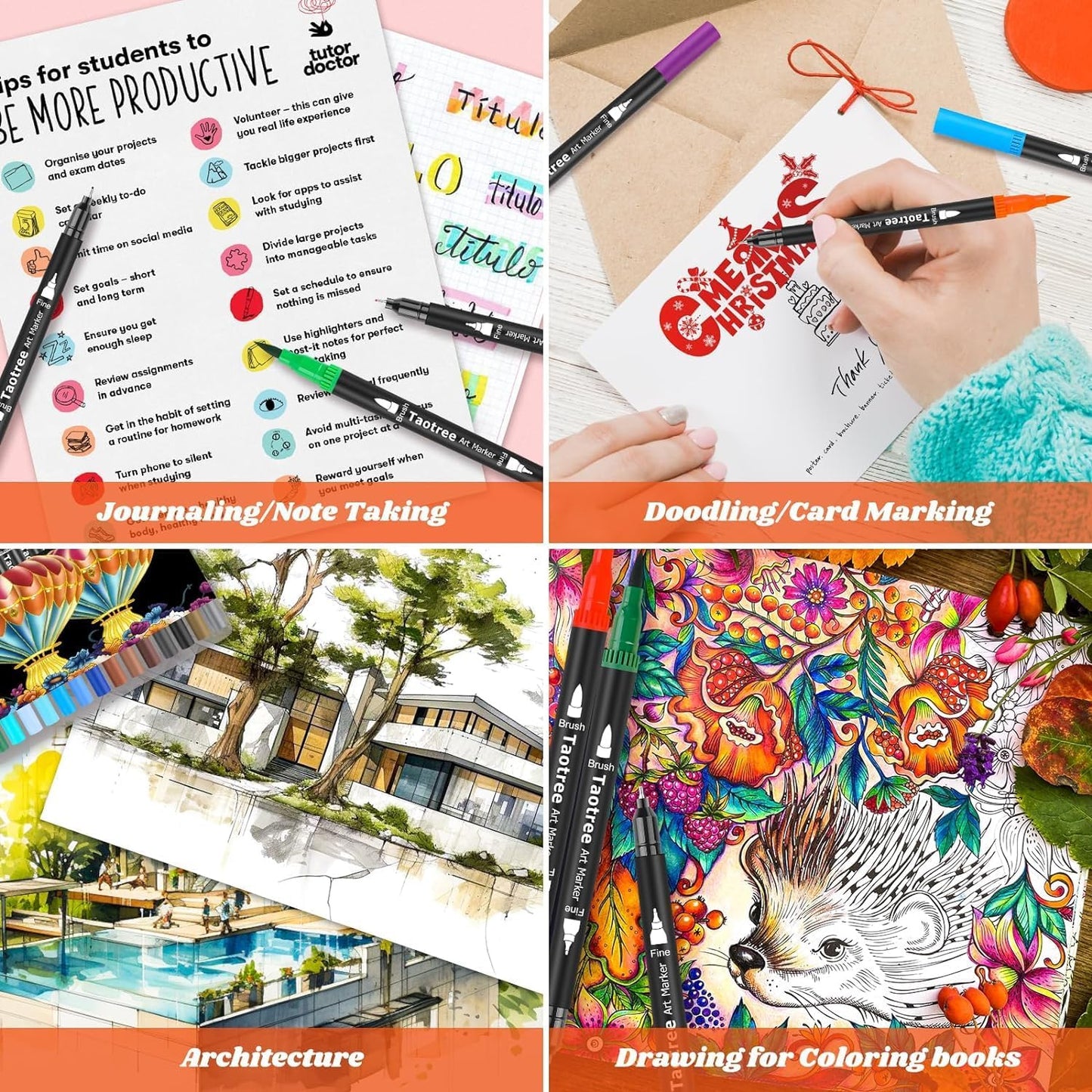 Taotree 150 Colors Dual Tip Art Markers Pens for Adult Coloring Book, Artist Fine & Brush Tip Coloring Markers Drawing Pen for Journaling Note Taking Lettering Calligraphy Craft Art Supplies Set