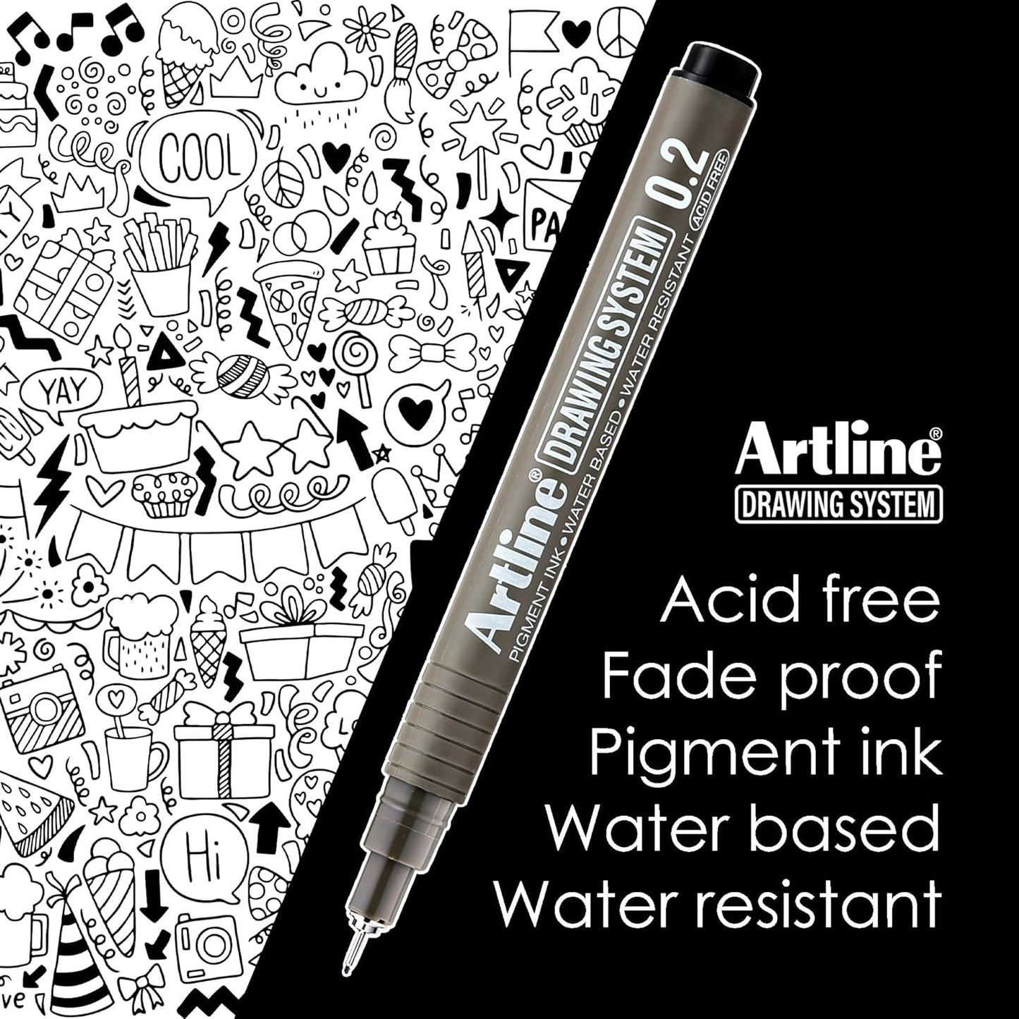 Artline 230 Drawing System Pens, Technical Drawing Pens For Drafting, Illustrating, and More, 0.2mm, 0.4mm, 0.6mm, and 0.8mm Fine Tips - Black, 4-Pack
