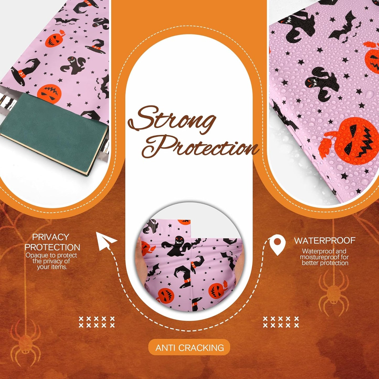 Halloween Poly Mailer 12x15.5 Inch 50 Pcs, Waterproof Shipping Bags for Clothing, Tear-Resistant Mailier Bags, Strong Mailing Bags with Self-Seal - Purple