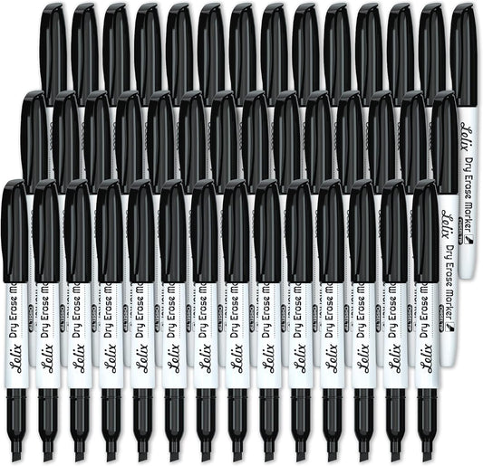 Lelix 42 Pack Black Dry Erase Markers Chisel Tip, Bulk Whiteboard Markers for School, Office Supplies, Perfect for Writing on White Board, Mirror,Calender