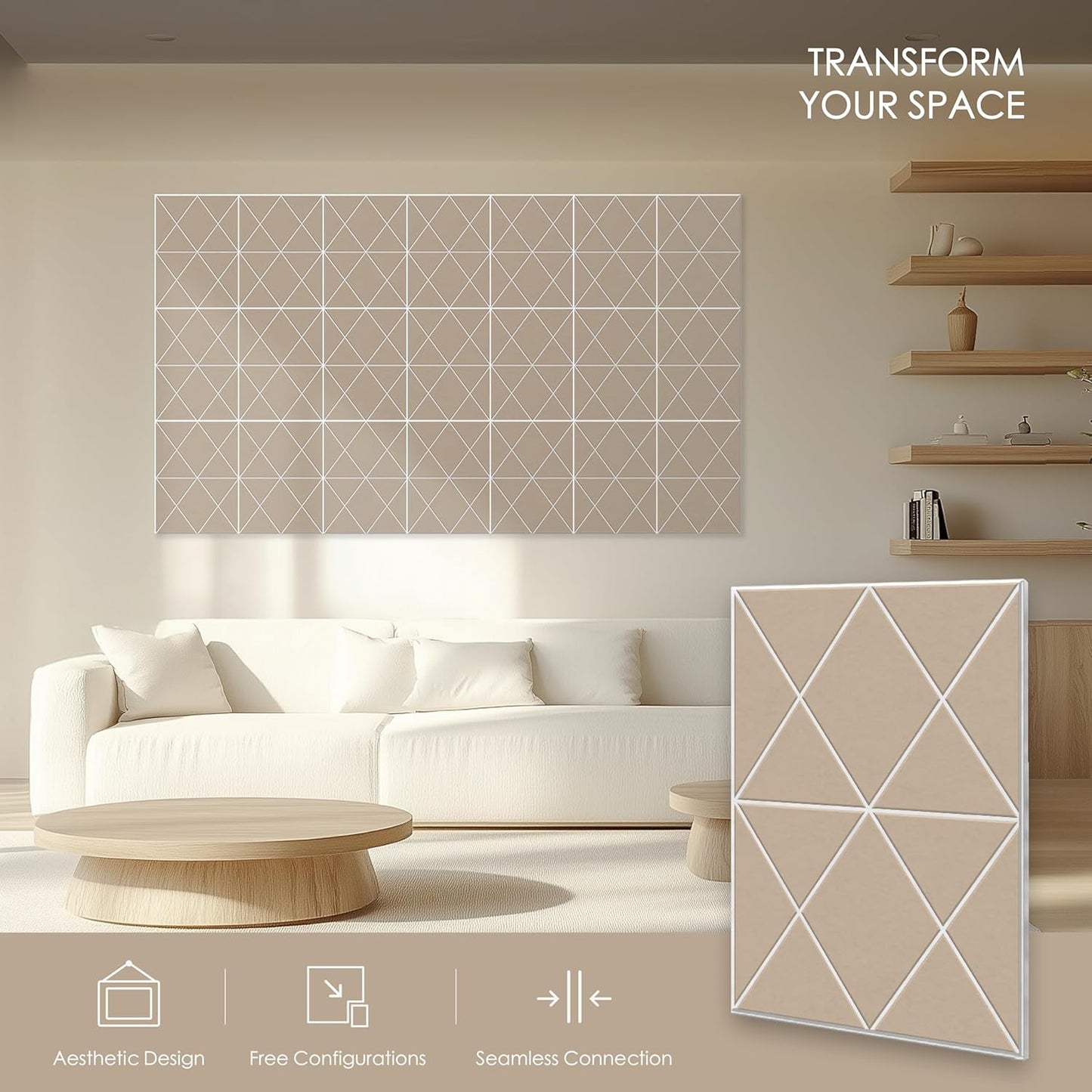 12-Pack Acoustic Panels, 16"x12"x0.4" Large Acoustic Wall Panels, Self-Adhesive Sound Absorbing Panels for Recording Studios & Offices, Camel+White Decorative Acoustic Panels