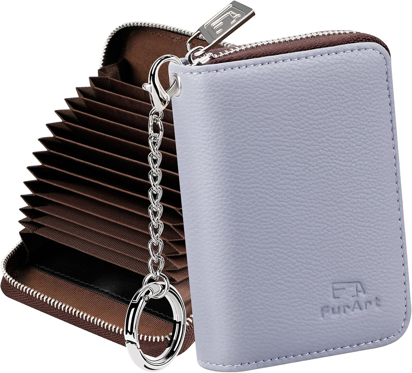 FurArt Zipper Wallet Women, RFID Blocking Credit Card Wallet, Business Card Holder, Compact Size KeyChain Wallet