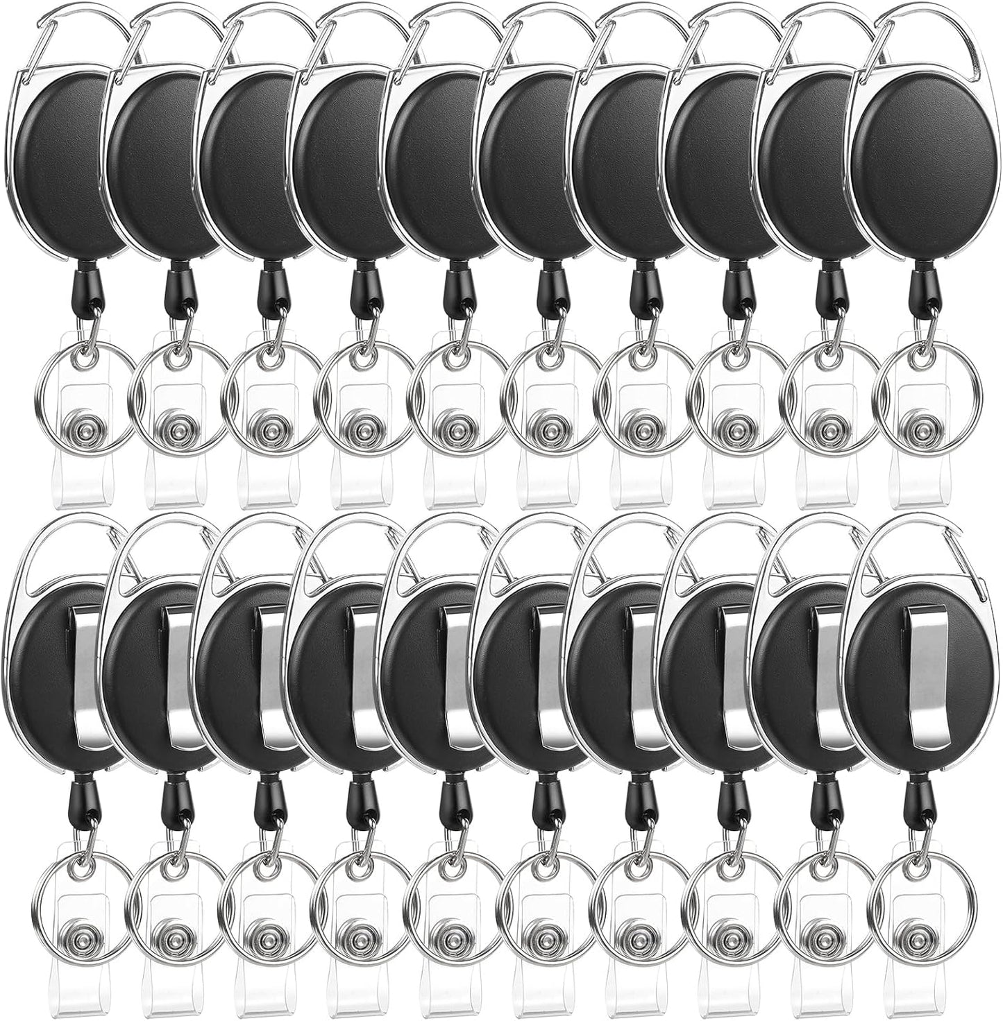 20 Pack Badge Reels Retractable ID Badge Holder with Carabiner Heavy Duty Badge Reel Clip and Key Chain for Work Office
