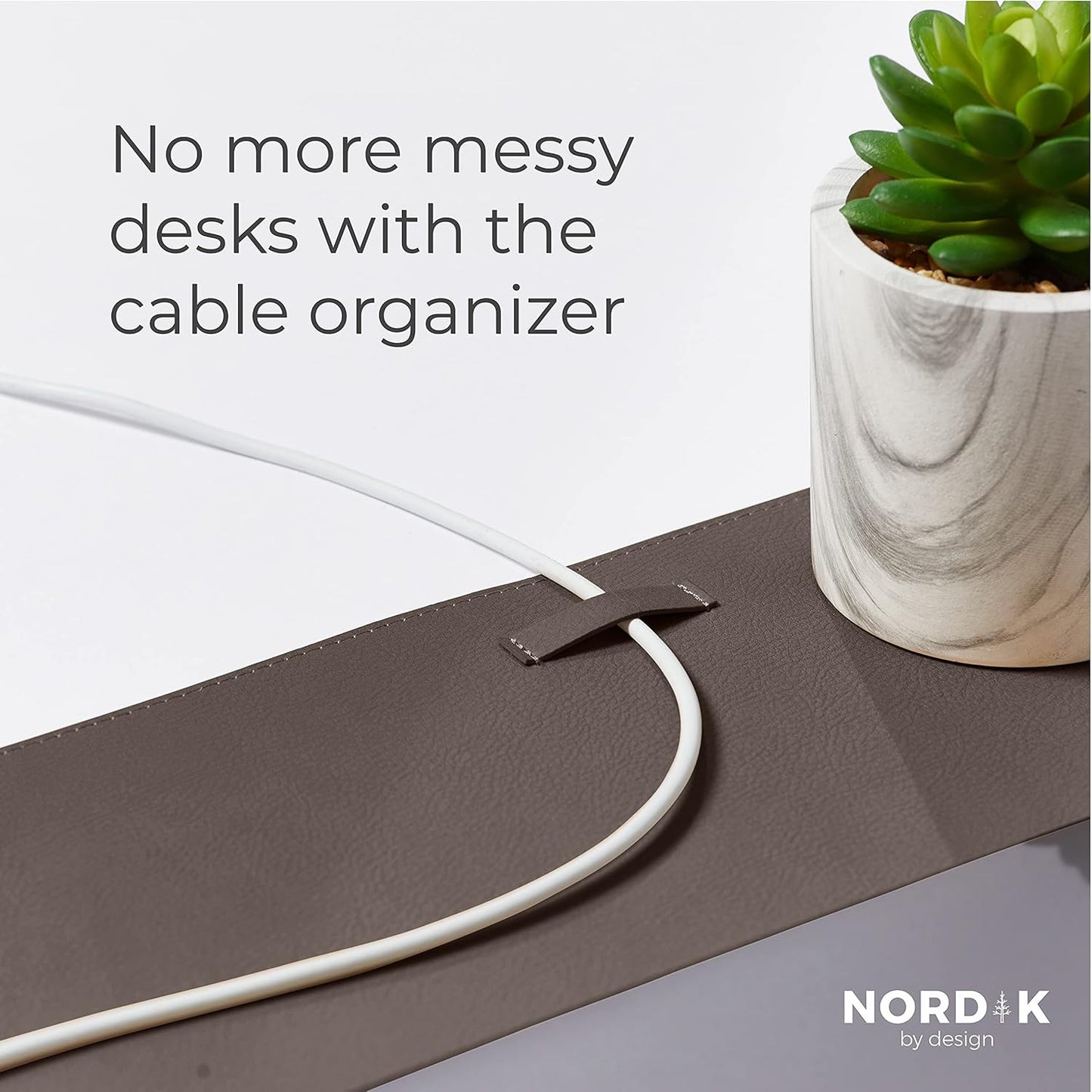 Nordik Cork Leather Desk Mat Cable Organizer - Gunmetal Grey 35 X 17 inch - Premium Extended Mouse Mat for Home Office Accessories - Non-Slip Vegan Leather Desk Pad Protector & Desk Blotter Pad
