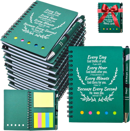 100 Pcs Bulk Fathers Day Christian Gifts Prayer Journal for Woman - 50 Set Religious Notepad with Christian Pen - Bible Notebook - Church Gifts for Inspirational, Bible Study, Devotions ( Green )