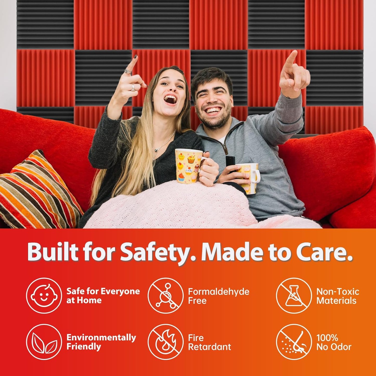 12 Pack Acoustic Panels – Sound Proof Foam Panels for Wall 12"x12"x2", Flame Retardant Wedge Acoustic Foam, High-Density Sound Absorbing Panels for Home Studio(Red, 2" Thick 12 Pack)