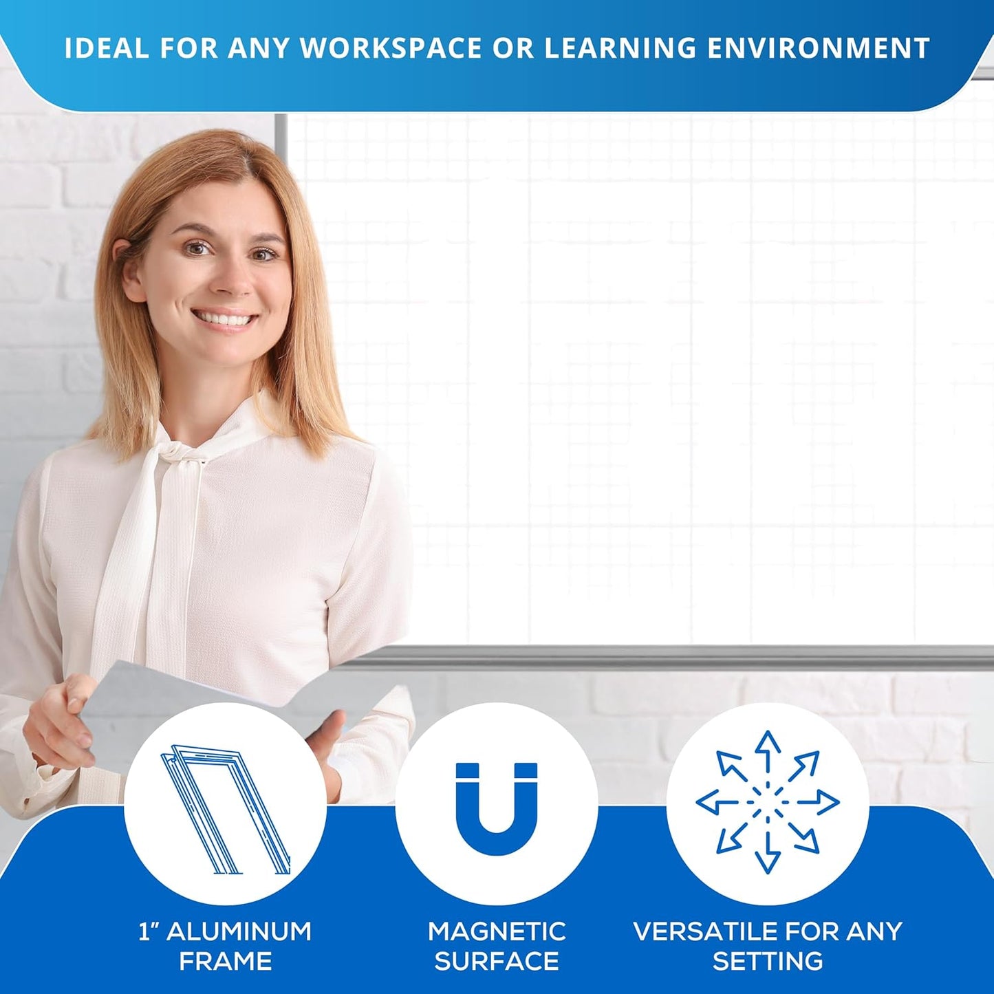 FSE 373-WB4836LB 48" x 36" Wall-Mounted Magnetic Ghost Grid Whiteboard