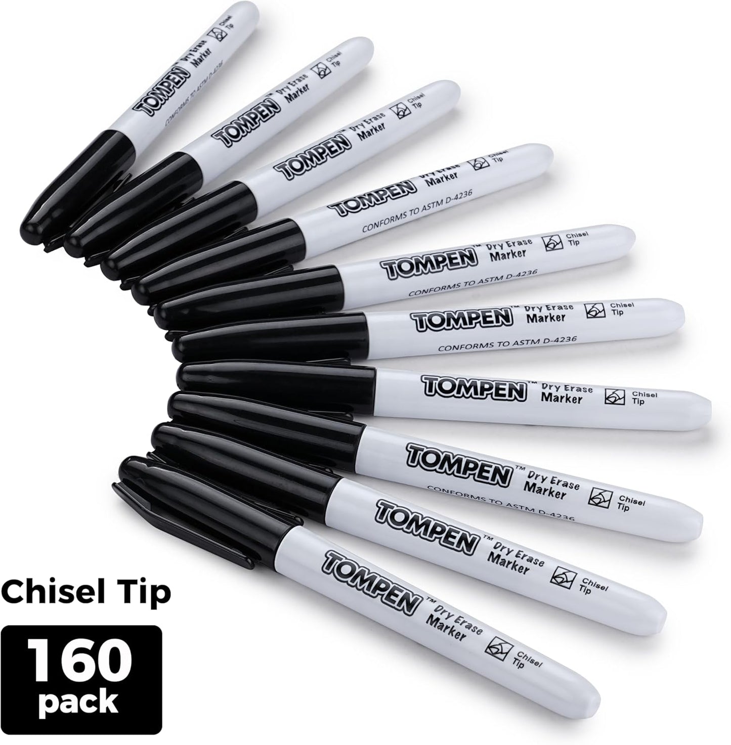 Dry Erase Markers Black,160 Bulk Pack Chisel Tip,Low Odor Quick-Drying Whiteboard Markers for Office Home School Writing Planning