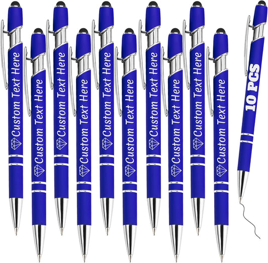 Personalized Pens Bulk 10 with Name Custom Engraving Ballpoint Pens with Stylus Tip Customized Smooth Writing Pens Personalized Gifts for Anniversary Birthday or Graduation(Blue,Black Ink)