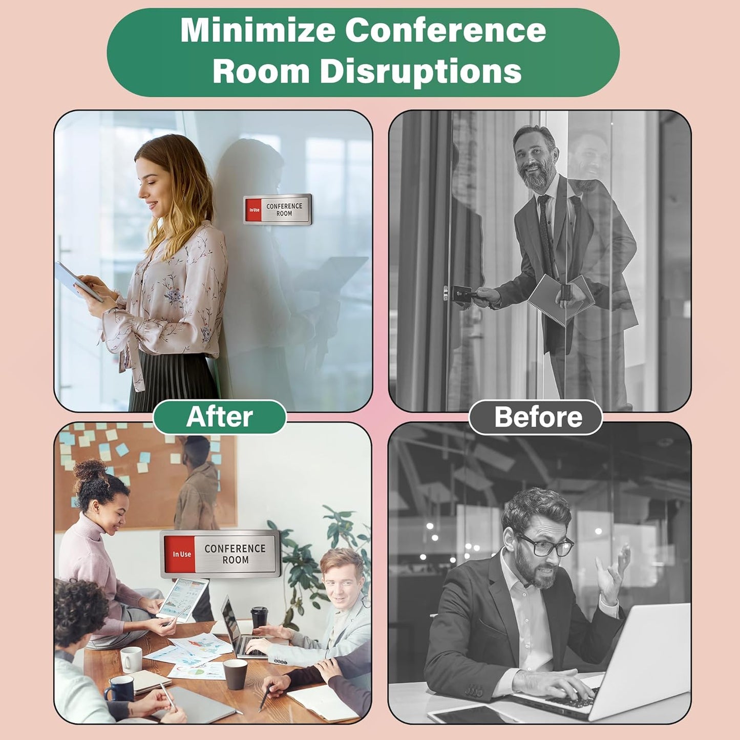 2 Pack Conference Room Office Door Signs Do Not Disturb, In Use/Available Slider Sign for Home Office Wellness Conference Vacant Occupied Privacy Slide Door Sign,Brushed Silver 8" x 2.6"