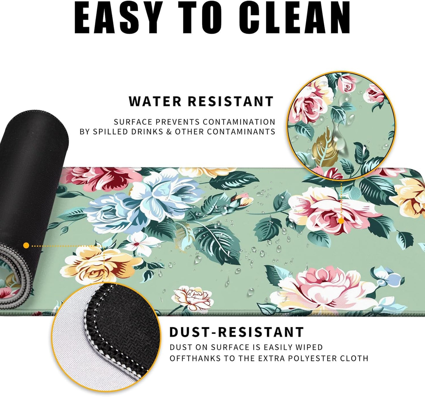 XL Mouse Pad Gaming Kawaii Cute Retro Rose Floral Extra Large Mousepad (31.5x11.8 in), Desk Mat Pad Home Office Decor Mouse Pad Stitched Edges Smooth Surface Non-Slip Bottom Mat