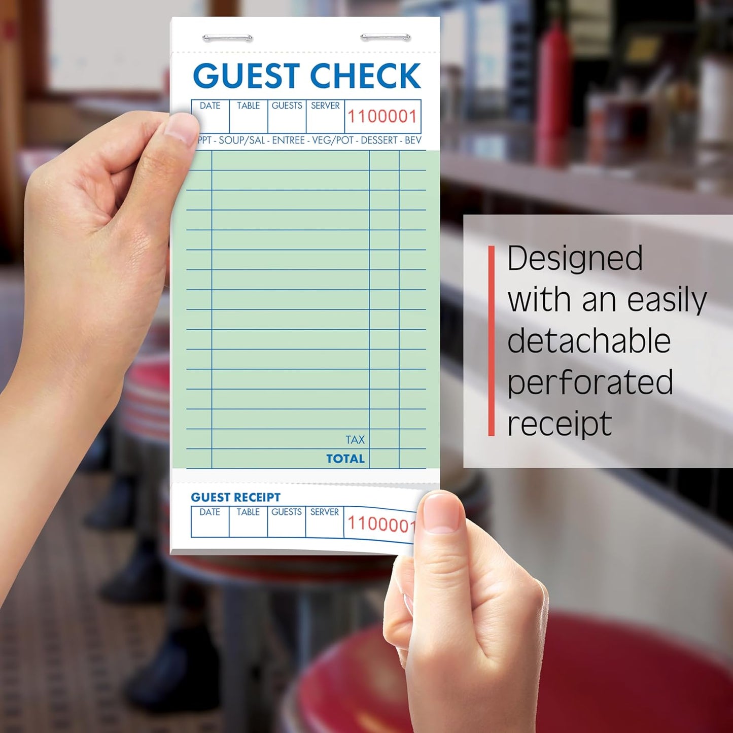 Guest Check Pads, Waitress Notepad for Restaurants, Server Pads, 50 Double-Sided Perforated Sheets, 1500 Total Sheets, 6.8" x 3.4", by Better Office Products (30 Pack)