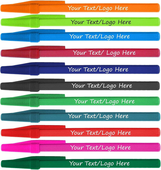 Personalized Stick Pens With your Custom Logo or Text-500 Pack Bulk-for Businesses, Parties, and Events, Custom Printed Slim Ballpoint Pens Colored with Cap, Assorted Colors, Black Ink