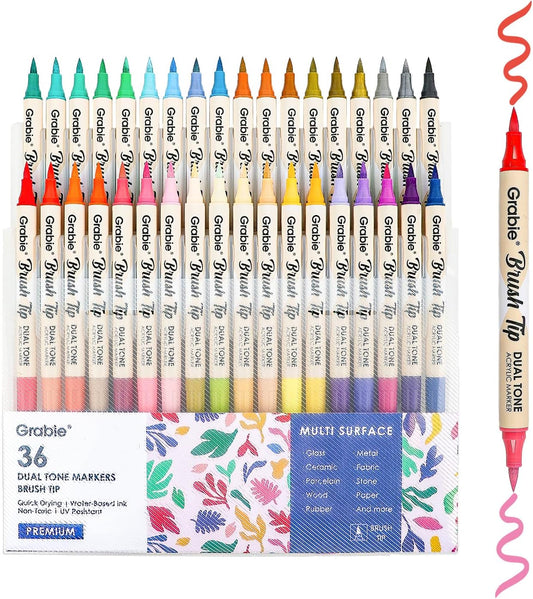 Grabie 72 Colors Acrylic Paint Markers, Soft Brush Tip Acrylic Markers Set, Paint Pens for Wood, Fabric, Canvas, Glass, Stone, Canvas, Rock Painting and DIY Crafts Art Supplies