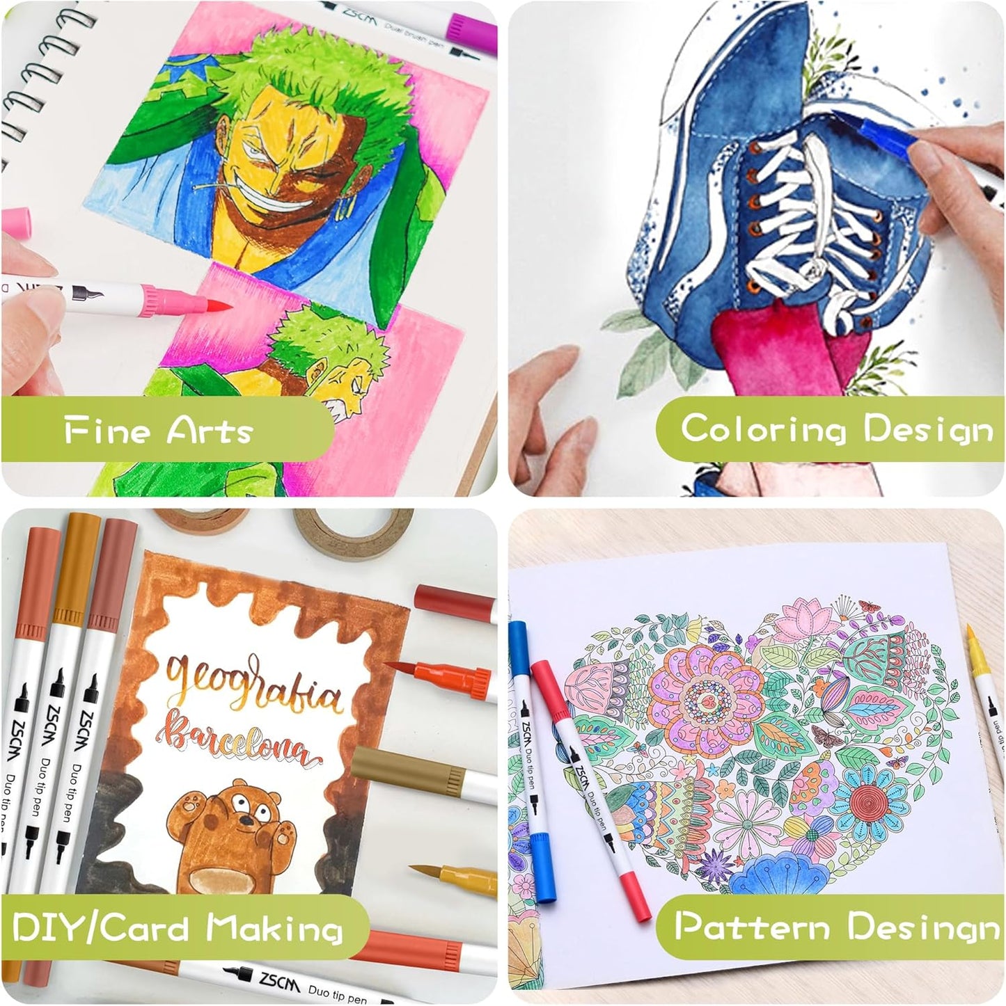 ZSCM 72 Colors Markers for Adult Coloring Books No Bleeding - Dual-Tip Art Markers, Fine & Brush Tip Coloring Pen for Adult Calligraphy, Drawing, Sketch Art & Creative Journaling