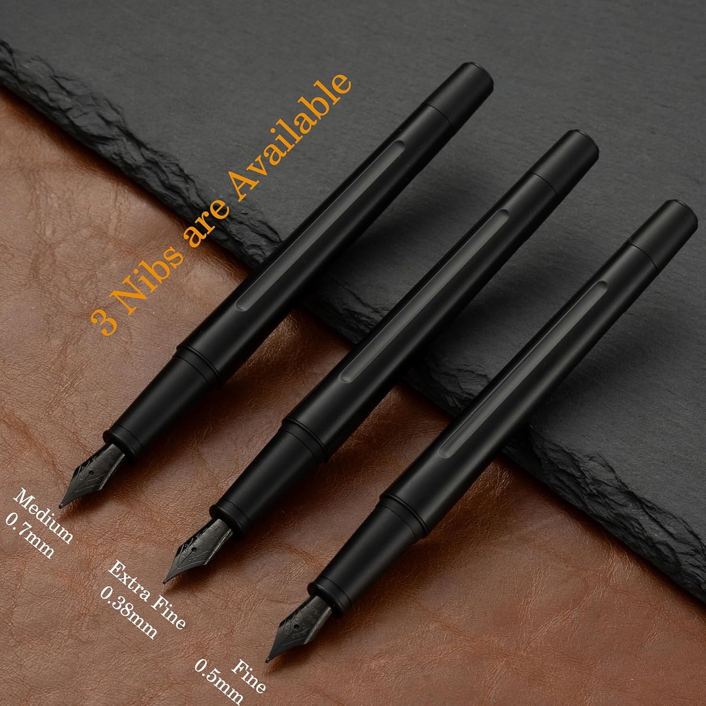 Luxury Matte Black Forest Fountain Pen Set,Titanium Black Extra Fine and Medium Nibs,Includes 2 Ink Converters,10 Ink Cartridges,15ml ink，Premium Gift Case for Calligraphy (Medium Nib)