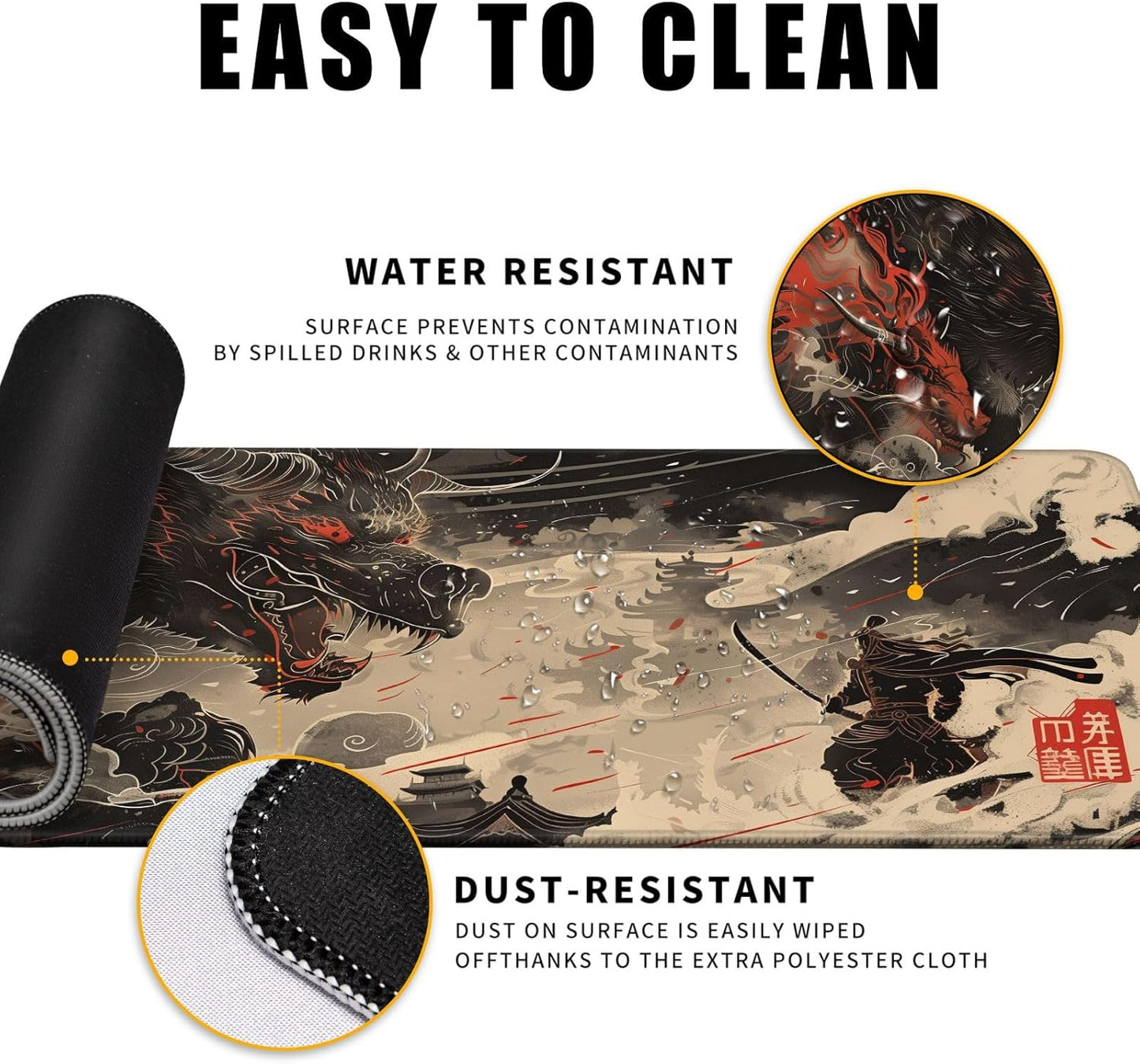 Huge Demon Large Mouse Pad Japanese Ukiyo-e Mousepad Samurai Desk Mat, Big Full Keyboard and Mouse Pad Cool Desk Pad for Keyboard Mouse with Stitched Edges Anti-Slip Funny Desk Pad, 31.5 X 11.8