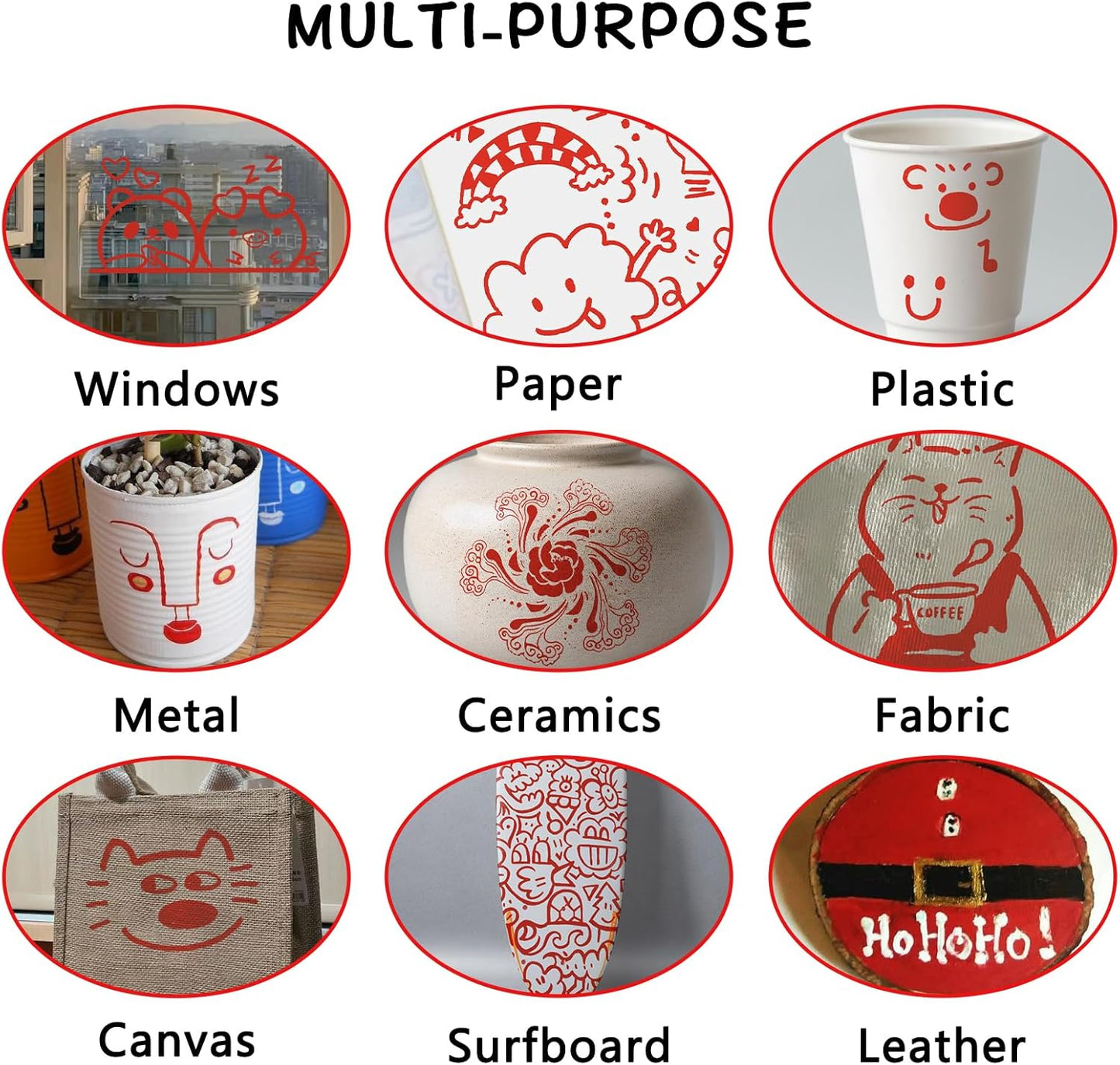 SFAIH Acrylic Red Paint Pens - 8 Pack 2-3MM Medium Tip & 0.7MM Extra Fine White Paint Marker for Rock Painting, Wood, Metal, Fabric, Canvas, Glass, Ceramic, Diy Crafts