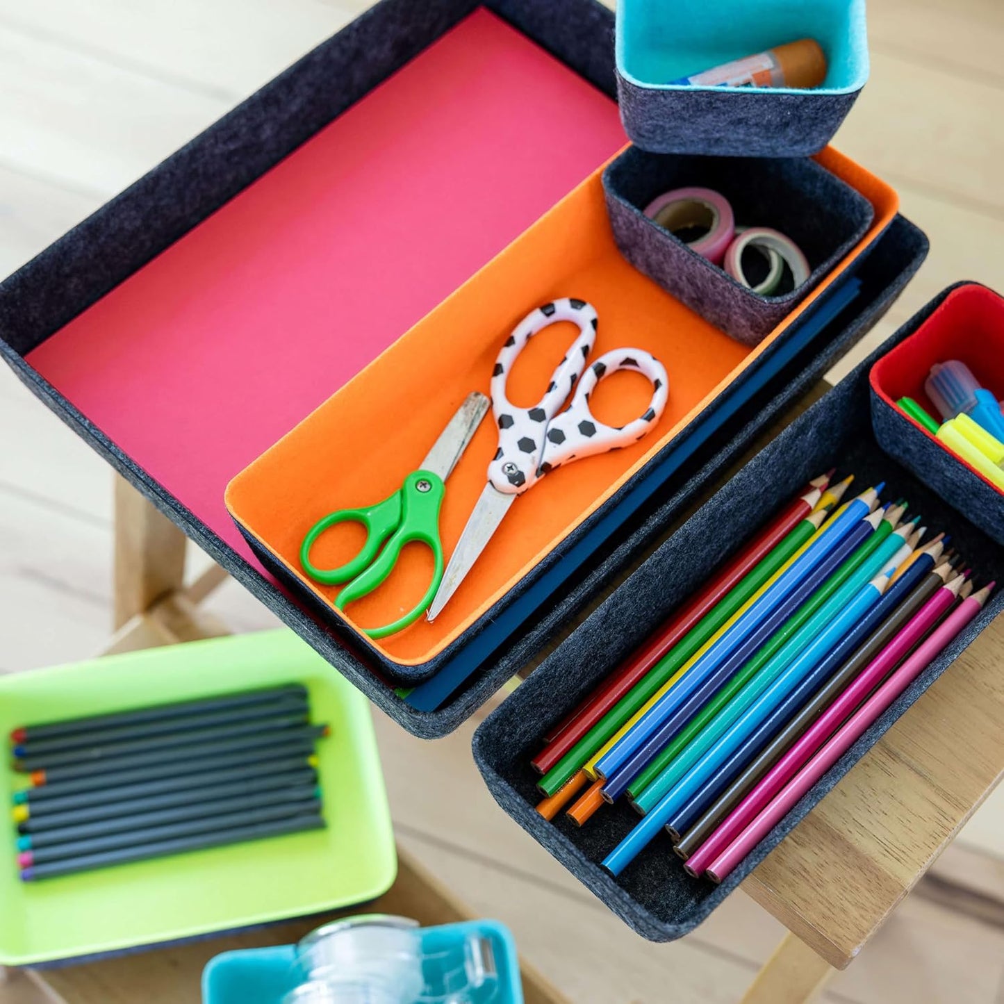 Three by Three Seattle Felt·Like·It! Felt Bins for Office, Crafts, Classroom, Living Room, Bedroom: Multicolor, Set of 8