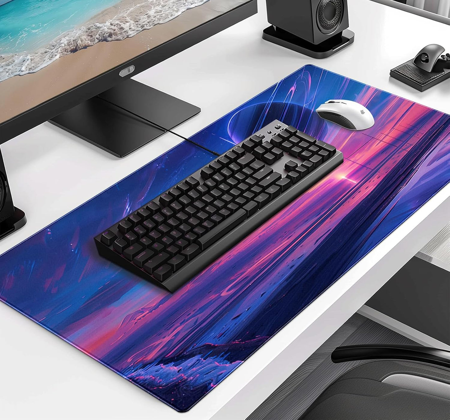 Anime Landscape Mouse Pad, Oversized Gaming Desk Pad, Space Planet Computer Mouse Pad, XXL Laptop Mouse Keyboard Pad, 35.4 x 15.7 x 0.12 Inch Office Desk Decoration