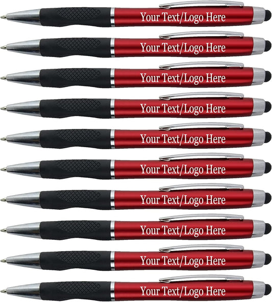 Customized Pens With your Custom Logo or Text-300 Pack Bulk-for Businesses, Parties, and Events, 2 in 1 Ballpoint Pen + Capacitive Stylus Compatible with Touchscreen Devices, Red Barrel, Blue Ink