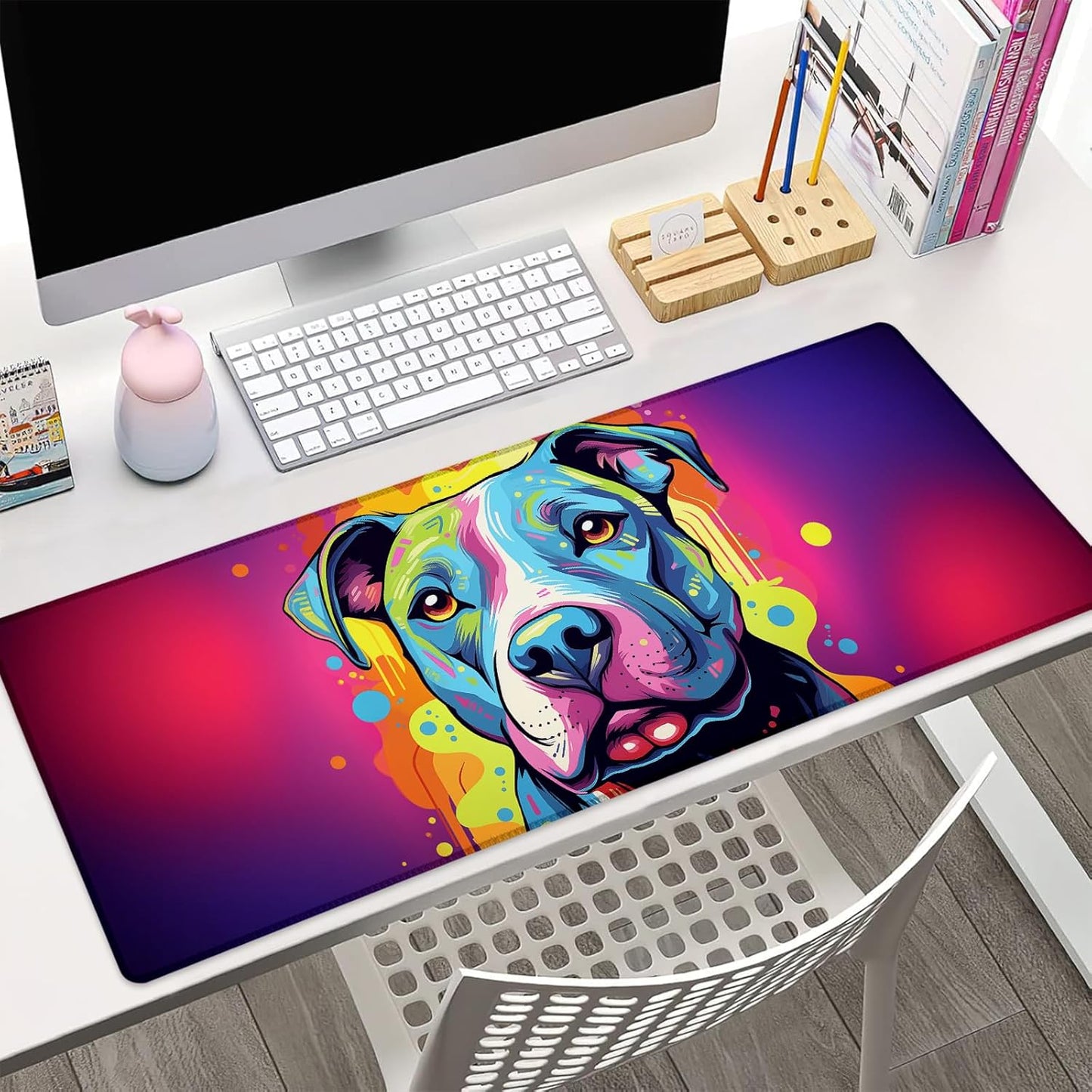Colorful Pitbull Dog Gaming Mouse Pad Gifts 31.5" x 11.8", Non-Slip Rubber Base MousePads for Computers Laptop School Office Home Accessories Decor, Mouse Pad, Keyboard Desk Mat
