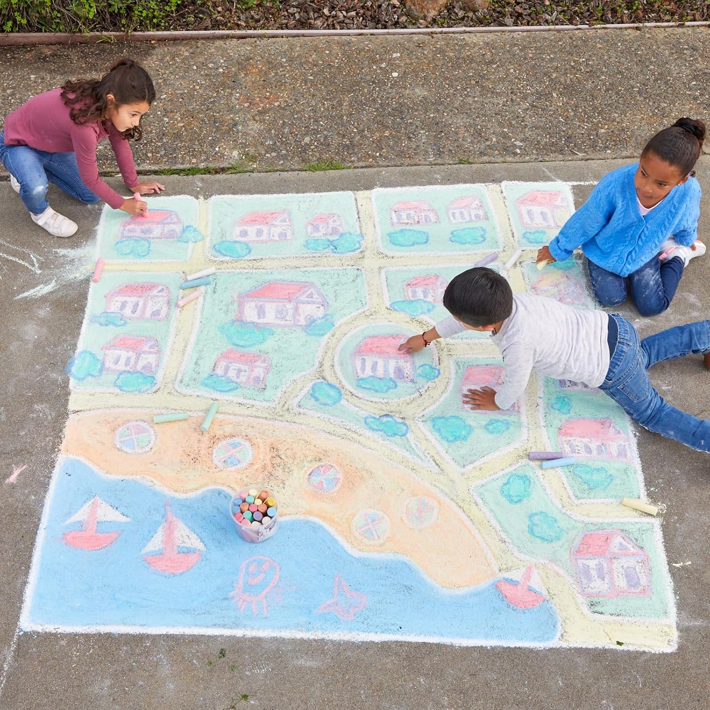 Colorations Washable Sidewalk Chalk in Storage Bucket, 20 Pieces, 8 Assorted Colors, Driveway Chalk for Kids, Oudoor Chalk, Kids Dustless Chalk, Homeschool, Home School Use