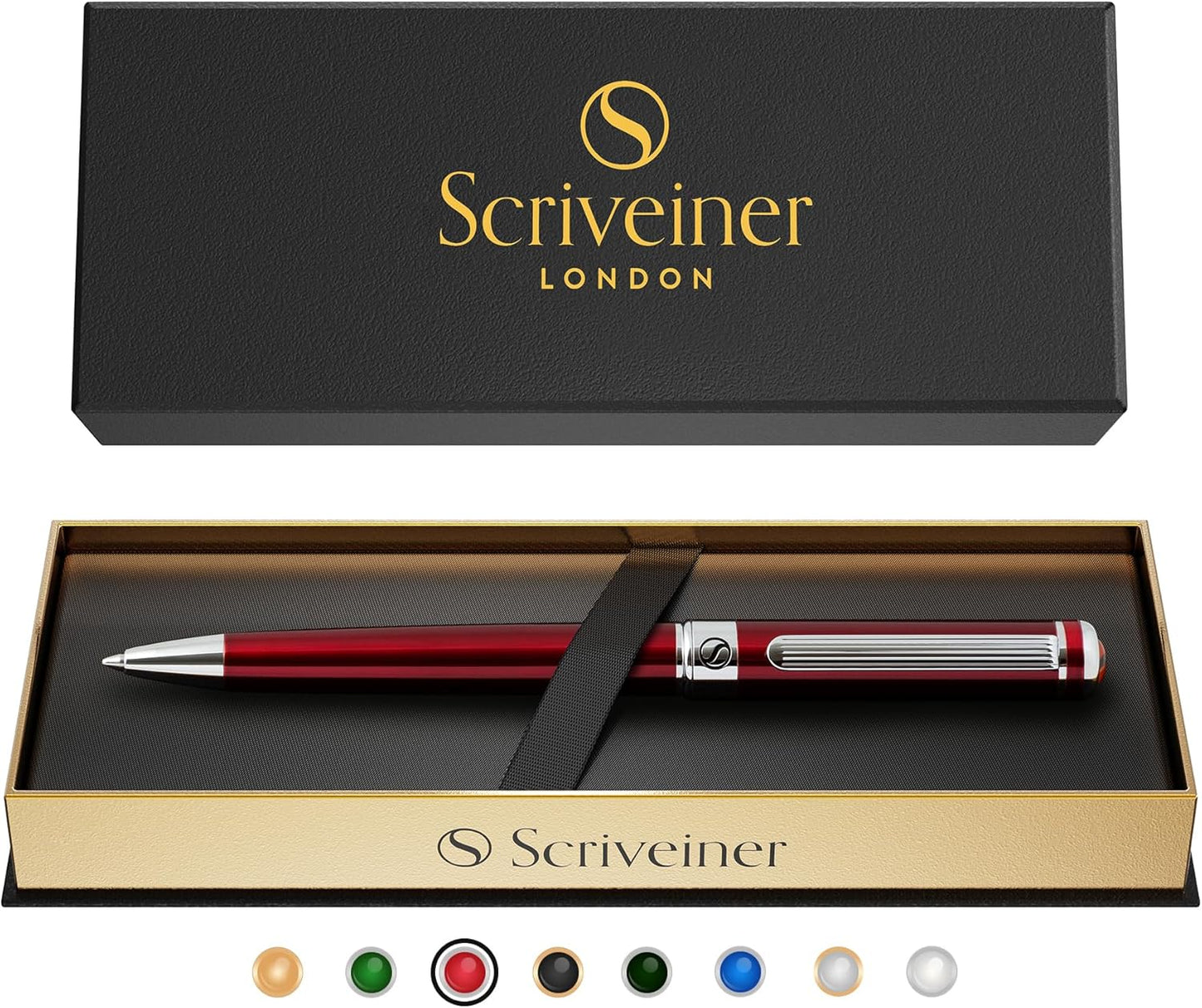 Scriveiner Deep Crimson Ballpoint Pen - Stunning Red Lacquer Luxury Pen, Chrome Finish, Schmidt Black Refill, Best Ball Pen Gift Set for Men & Women, Professional Executive Office, Nice Designer Pen