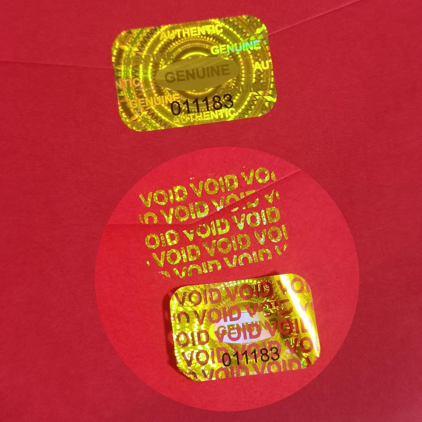 1000 pcs Tamper Proof Hologram Stickers Silver High Security Tamper Evident Warranty Seal Void Genuine Authentic Holographic Labels w/Unique Sequential Serial Numbering 0.95X0.6 inch (Gold)