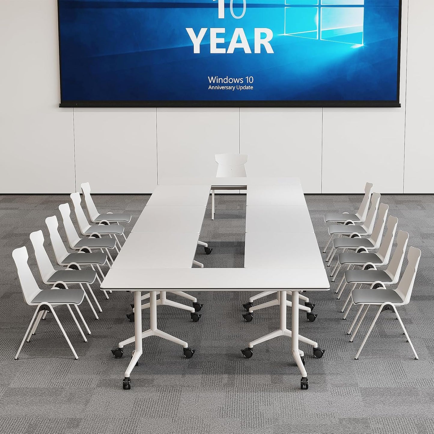 Folding Conference Room Tables 6 Pack, Foldable Modern Mobile Meeting Table Desk Training Table 6FT Large Rolling OfficeTable for Conference Training Classroom (6, 47.2" * 23.6" * 29.5")