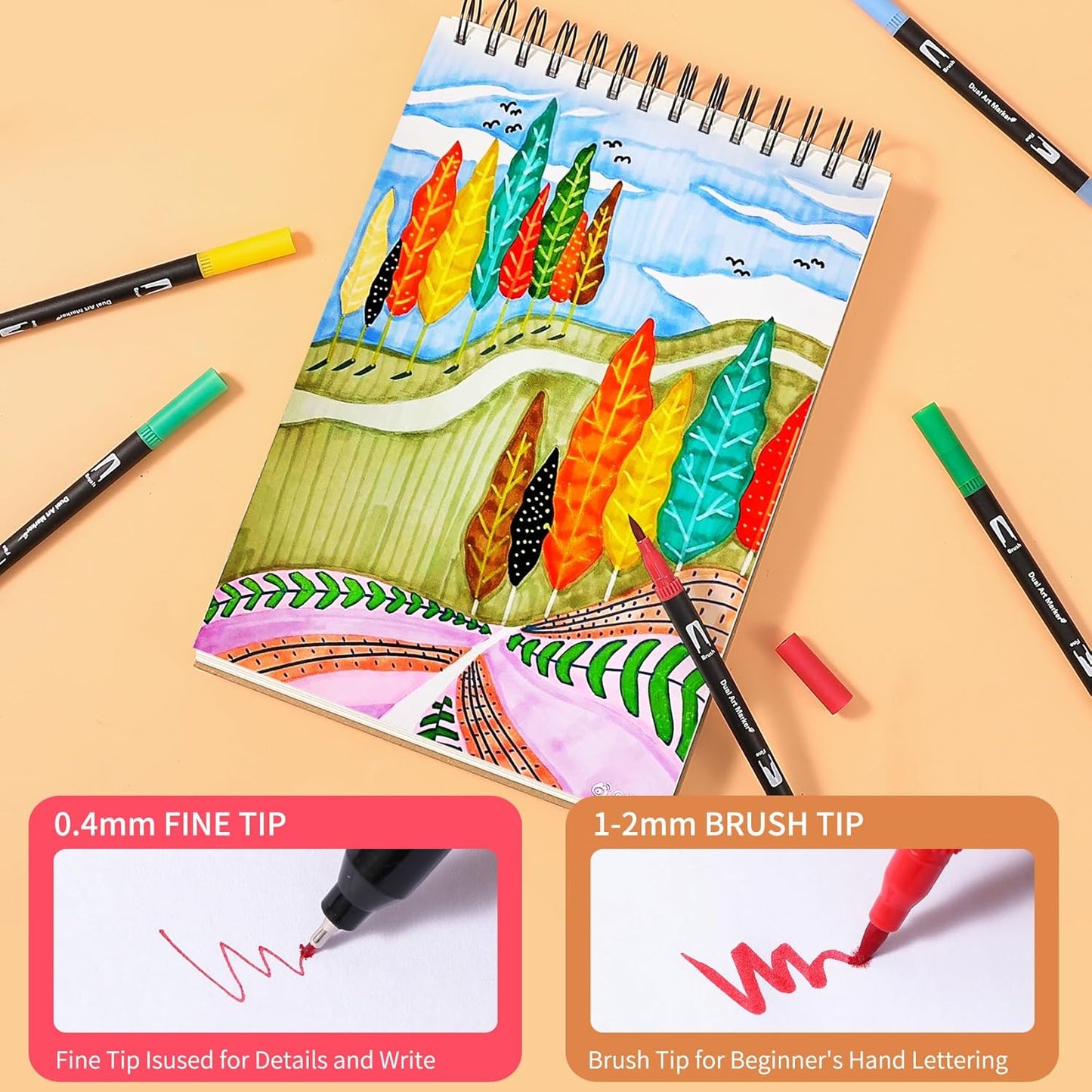 Double Brush Marker Pens, 120 Colors Art Markers Set with Fine Tip and Brush Tip for Kids Adult Coloring Book Hand Lettering Calligraphy Drawing Art Supplies Kit