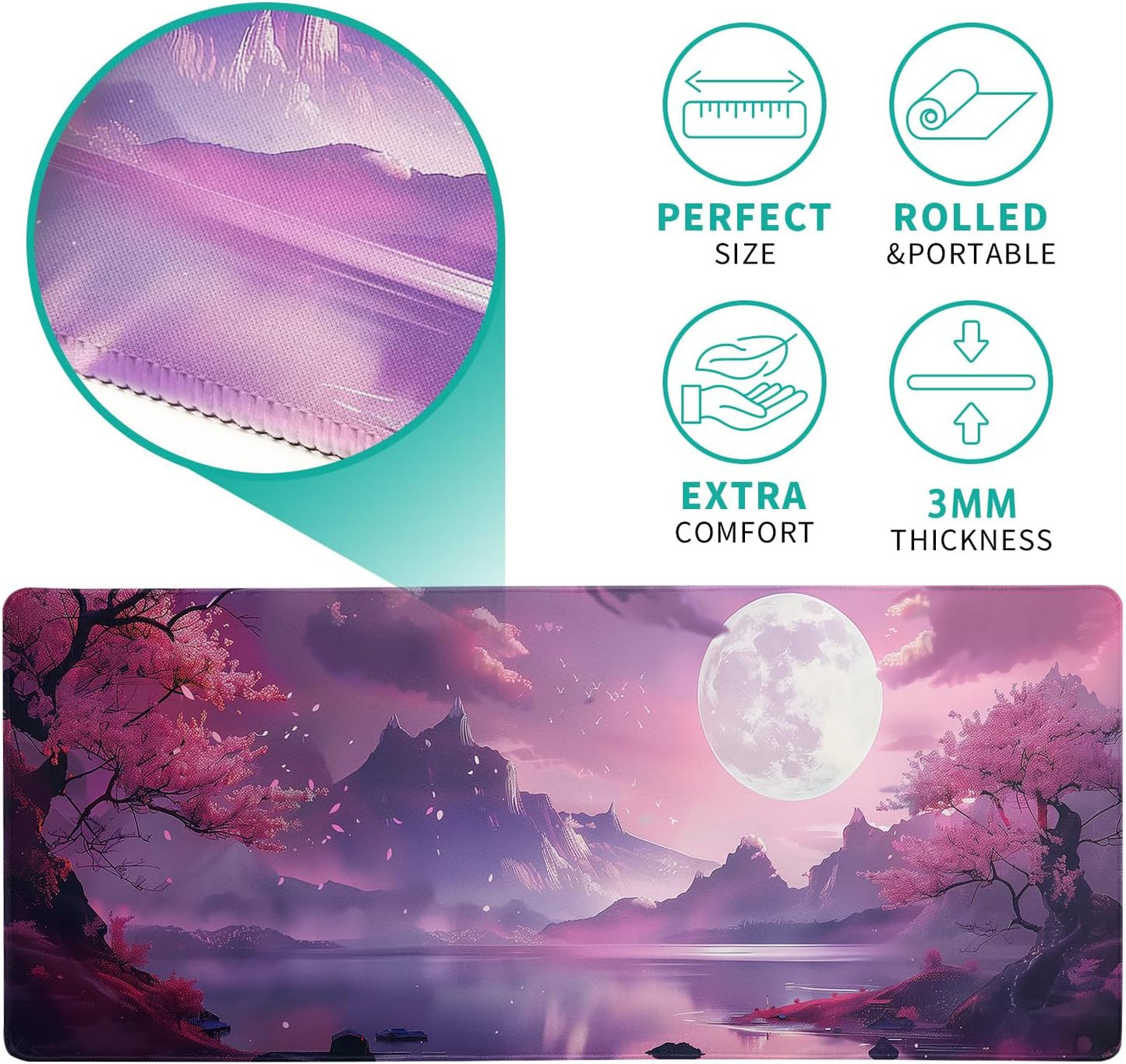 Desk Mat, Anime Desk Pad Mat, Desk Matt for Desktop, XL Large Mouse Pad for Desk, Anti-Slip Big Mousepad with Stitched Edges, Keyboard Pad Mouse Mat for Gaming and Office (Cherry Blossom 4)