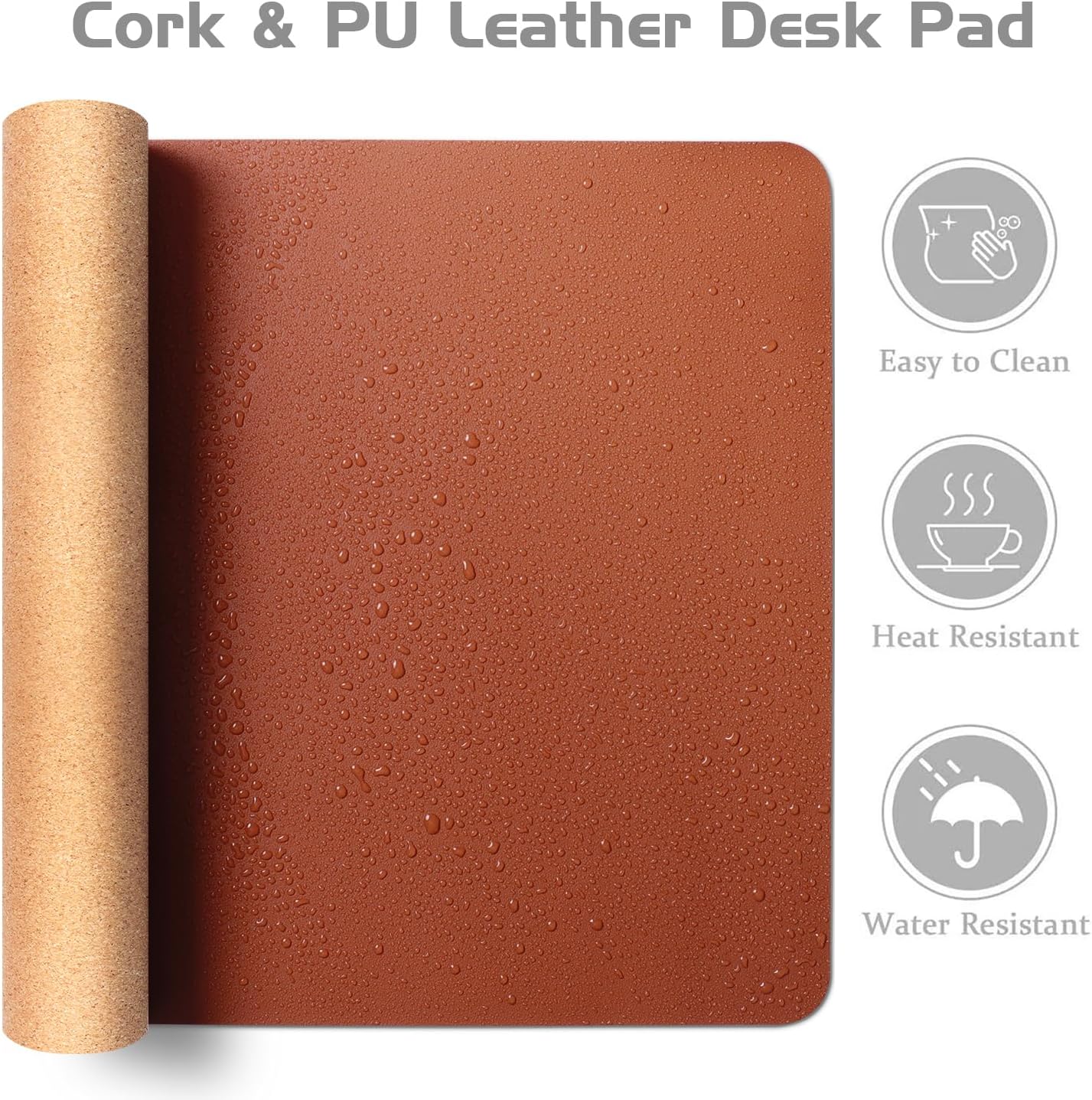 Aothia Dual-Sided Desk Pad - Leather Desk Mat, Natural Cork Desk Pad Protector, Large Mouse Pad for Desk, Waterproof Desk Blotter Pad, Desk Writing Pad for Office Work/Home, Maple Brown(35.4" x 15.7")